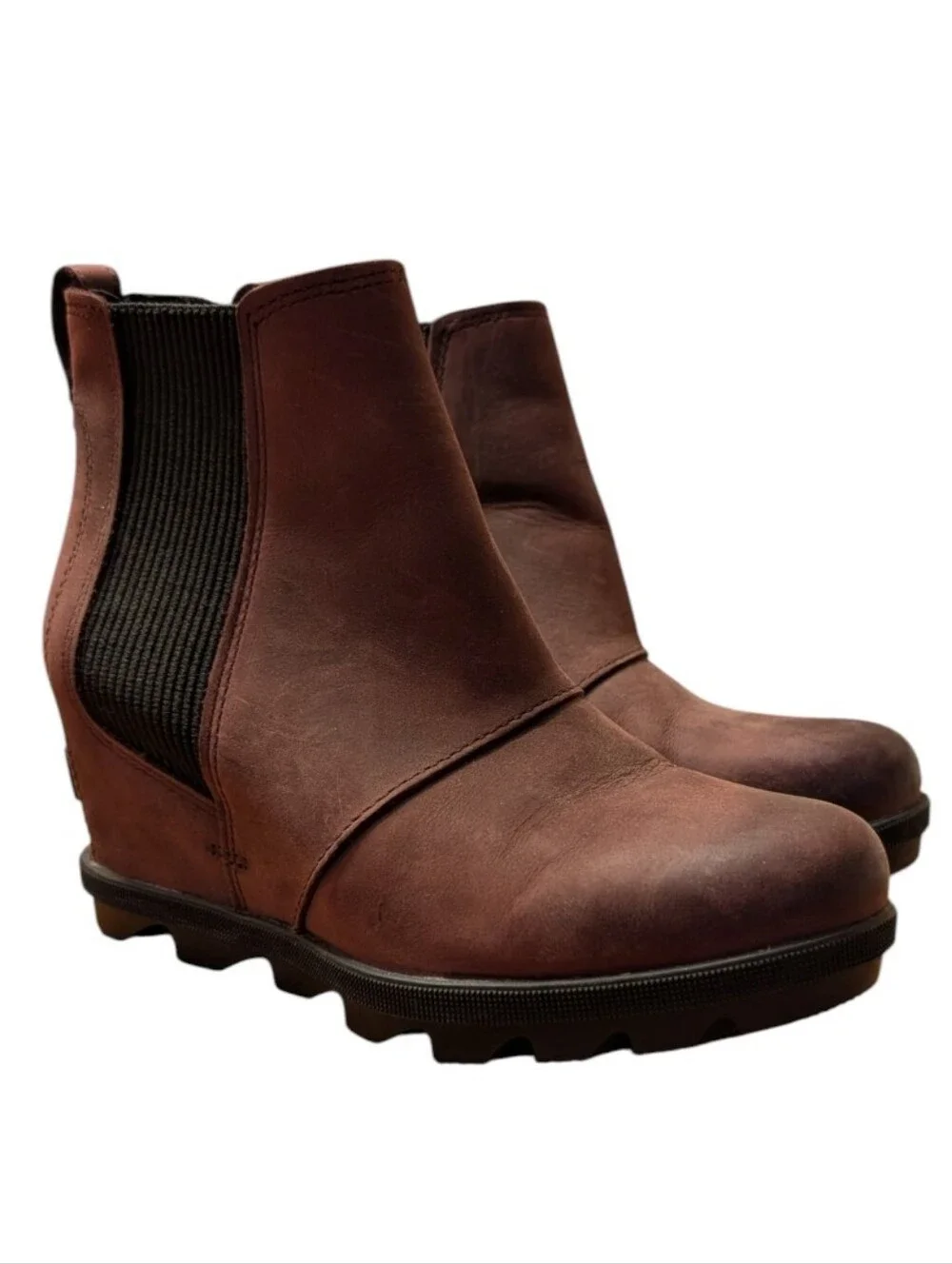 Sorel Joan of Arctic Wedge Chelsea Boots Brown-burgundy Leather Waterproof 6.5